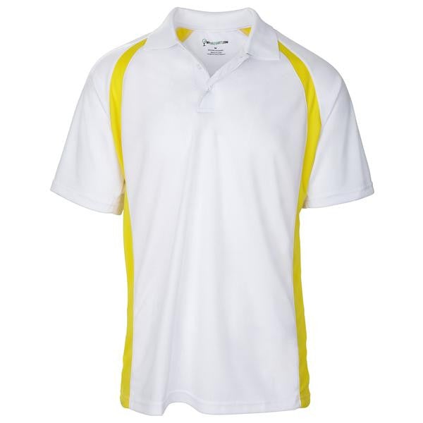Dri-FIT Golf Shirts - Men’s Performance Unique Design - Standard Fit 6521 Short Sleeve Golf Shirt mygolfshirts Small WHITE/YELLOW 100 % POLYESTER, DRI-FIT