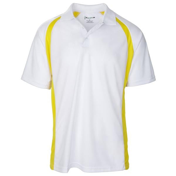 Dri-FIT Golf Shirts - Men’s Performance Unique Design - Standard Fit 6521 Short Sleeve Golf Shirt mygolfshirts Small WHITE/YELLOW 100 % POLYESTER, DRI-FIT