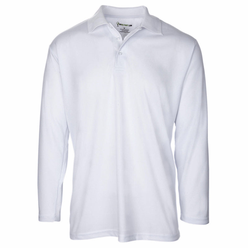 Dri-FIT Golf Shirts - Men’s Long Sleeve Solid - Standard Fit 6002 Long Sleeve Golf Shirt mygolfshirts Small White 100 % POLYESTER, DRI-FIT